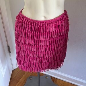 Anthropologie pink fringe mini skirt